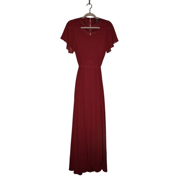 LULUS $88 Short Sleeve Garden Bliss Burgundy Cutout Maxi Dress Medium - Picture 1 of 4